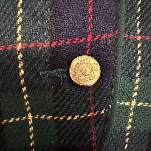 Liz Sport Women 14 Vest Wool V-Neck Gold Buttons Green Buffalo Plaid VTG - Picture 4 of 8